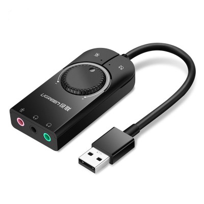Внешняя звуковая карта Ugreen USB 2.0 c регулятором громкости CM129 (Черная)