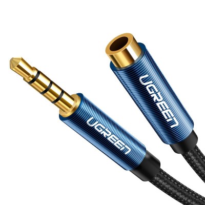 AUX 3.5mm удлинитель Ugreen AV118 аудио кабель (Чёрный с синим, 4-pin, 0.5м)