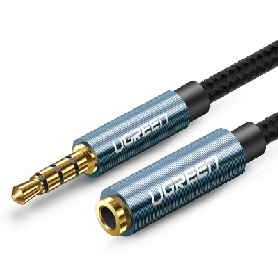 AUX 3.5mm удлинитель Ugreen AV118 аудио кабель (Чёрный с синим, 4-pin, 1м)
