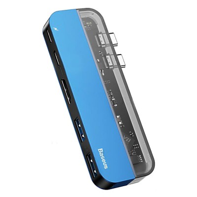USB-хаб Baseus Transparent Series Dual Type-C Multifunctional CAHUB-TS03 (Блакитний)