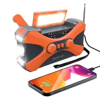 Радиоприемник AM/FM/WB (NOAA) Elenxs с автономным питанием, LED фонарик, павербанк 10000mAh (Оранжевый)