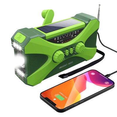Радиоприемник AM/FM/WB (NOAA) Elenxs с автономным питанием, LED фонарик, павербанк 10000mAh (Зеленый)