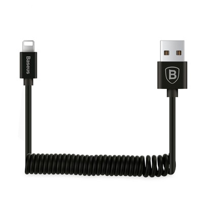 Кабель Lightning Baseus Elastic спиралеобразный для зарядки и передачи данных iPhone/iPad/iPod (Черный, 1.6м)