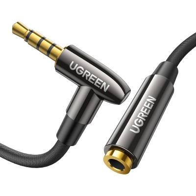 Аудио кабель AUX 3.5mm jack UGreen с угловым L-образным штекером AV188 20494 (Черный, 1м)