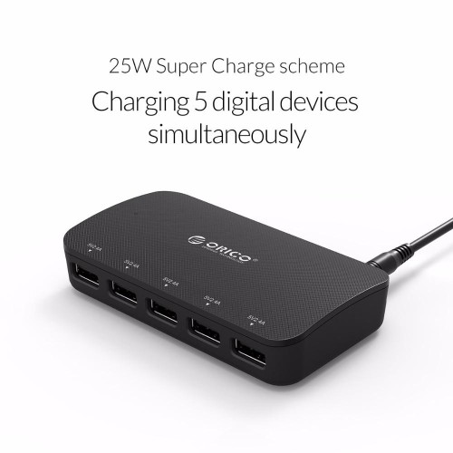 Зарядний пристрій Orico Smart Desktop Charger 25W 5 USB-портами DCP-5U (Чорне)
