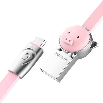 Кабель Micro USB Rock Zodiac Pig для зарядки и передачи данных, плоский RCB0523 (Розовый, 1м)