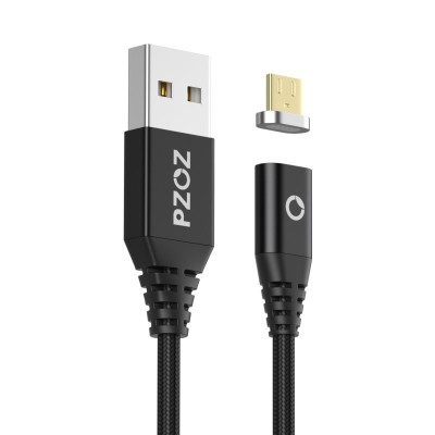 Магнітний кабель Micro USB PZOZ для заряджання і передачі даних (Чорний, 1м)