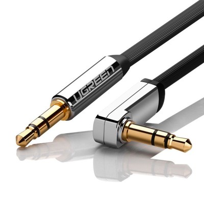 Аудіо кабель AUX 3.5 mm jack Ugreen з кутовим L-подібним штекером AV119 10597 (Чорний з сріблястим, 1м)
