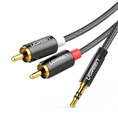 Аудио кабель 2 RCA - AUX 3.5mm (miniJack) AUX Hi-Fi Ugreen AV116 (Чёрным, 1м)