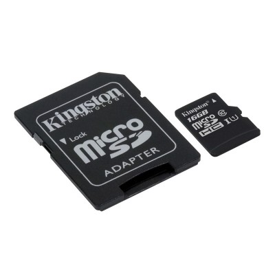 Карта памяти Kingston Canvas microSDHC + SD adapter SDCS/16GB (16GB, Class10, UHS-I, 80MB/s)