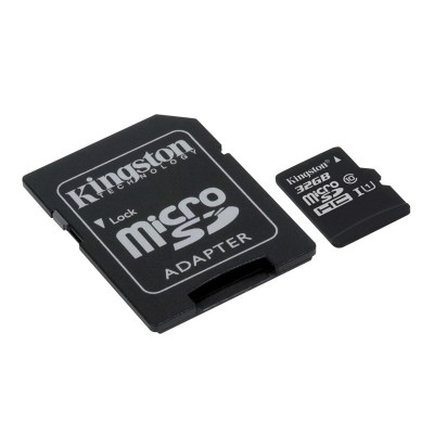 Карта памяти Kingston Canvas microSDHC + SD adapter SDCS/32GB (32GB, Class10, UHS-I, 80MB/s)
