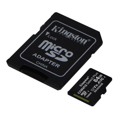 Карта памяти Kingston Canvas microSDXC + SD adapter SDCS2/64GB (64GB, Class10, UHS-I, 100MB/s)